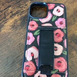Walli case-Floral Pink Phone Case with Hand Strap - Black Accent